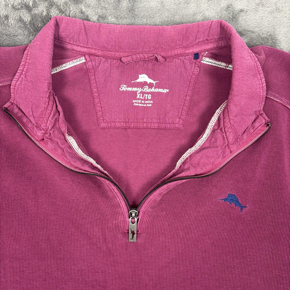 Tommy Bahama Tobago Bay Half-Zip Sweatshirt Pink/Fuchsia Men's Size XL - Picture 3 of 5